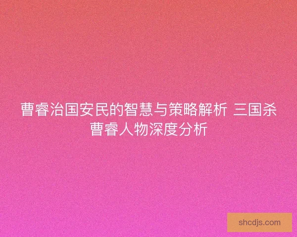 曹睿治国安民的智慧与策略解析 三国杀曹睿人物深度分析
